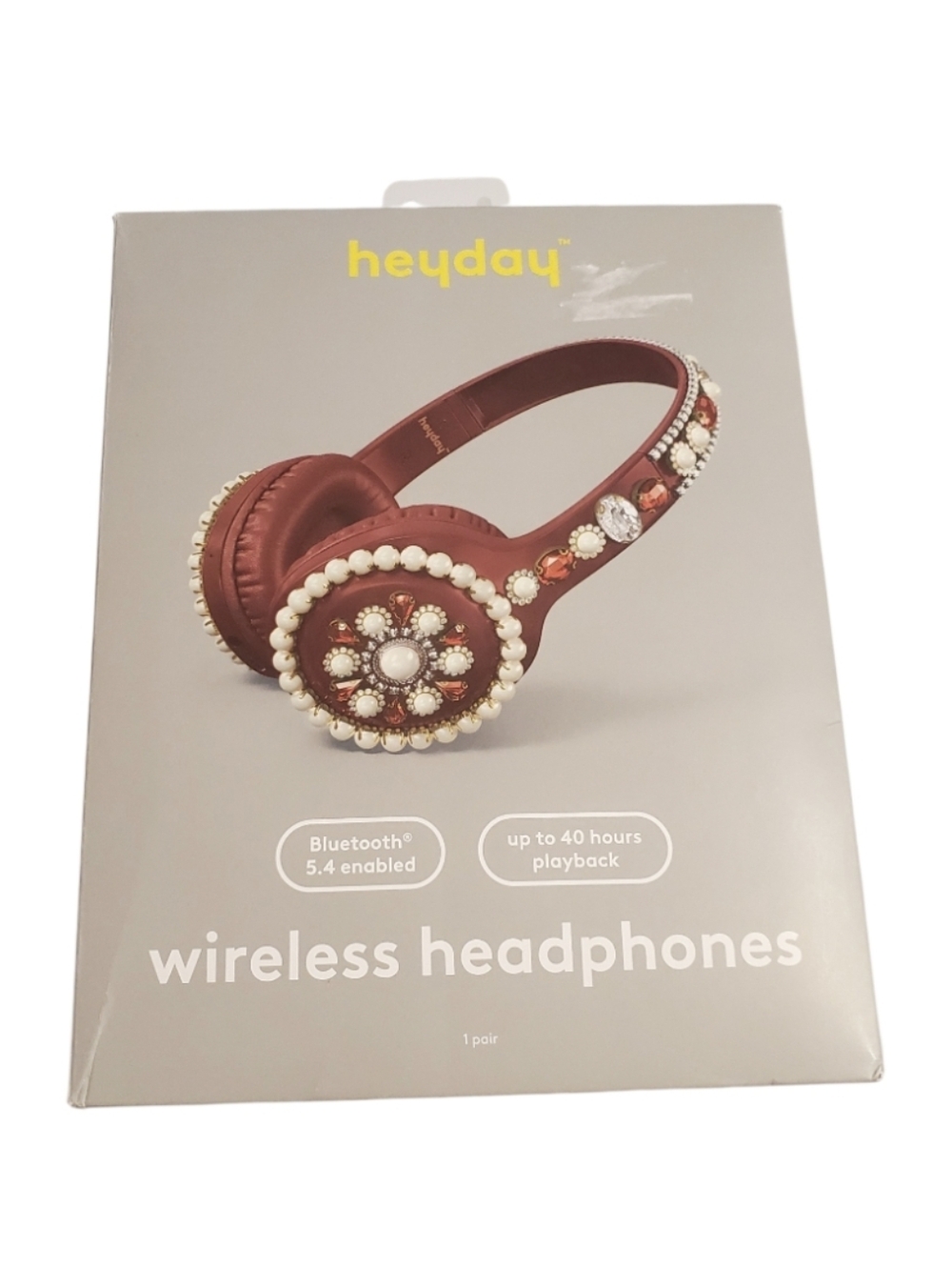 Heyday Red Bluetooth Wireless Headphones with Pearl & Gem Accents